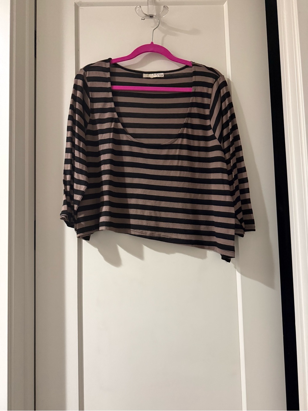 Derek Heart Black and Taupe Striped Scoop Crop Top